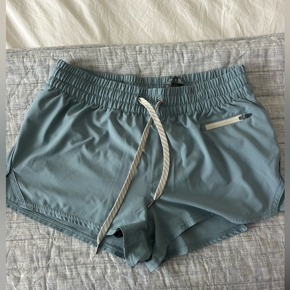 Vuori Women's Athletic Shorts in Dusty Blue